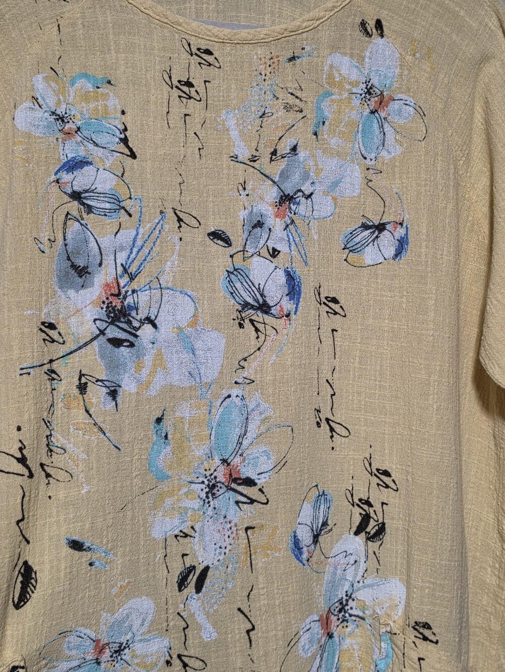 JESS & JANE Tunic Womens Size Large Yellow Floral Cotton Pocket Art Top Boho USA - Picture 3 of 8